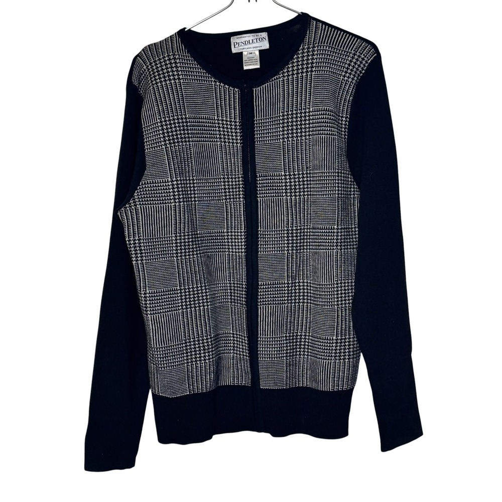 Pendleton Women's Sweater 100% Merino Wool Full Zip Houndstooth Cardigan Medium